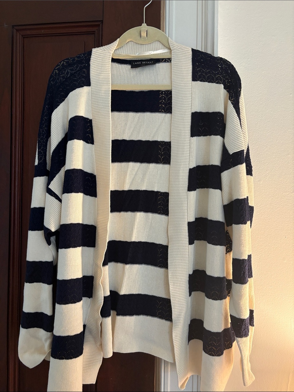 Lane Bryant Navy & Cream Striped Open-Front Cardigan